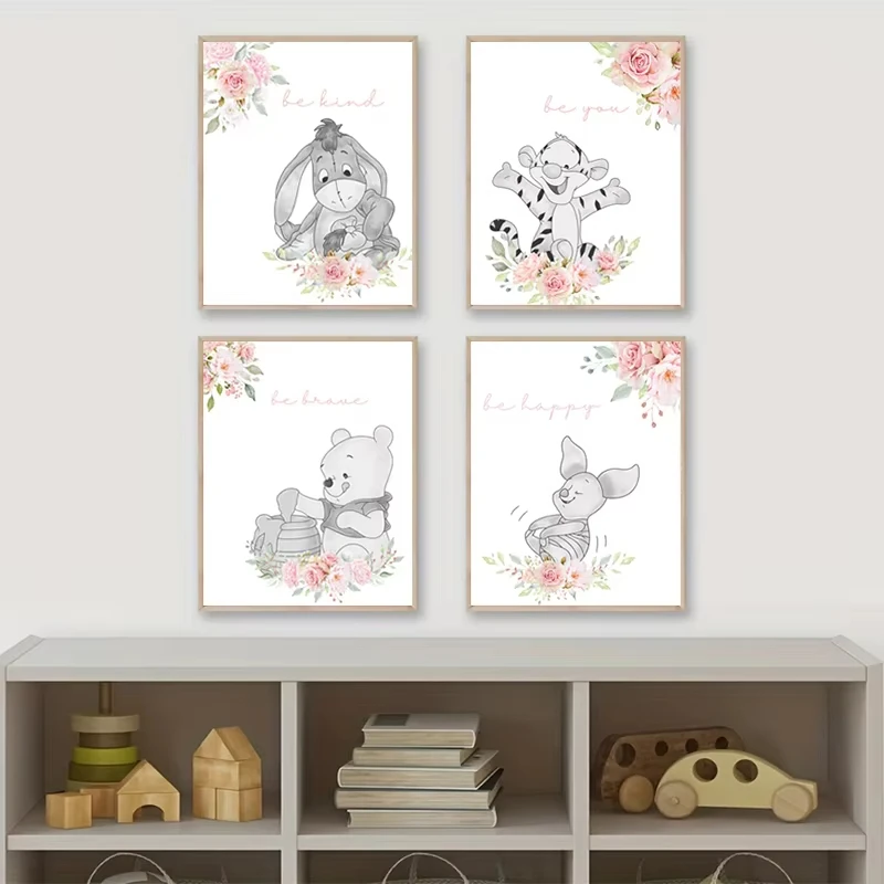 Láminas Artísticas de Winnie the Pooh y sus Amigos, Pósters Clásicos de Dibujos Animados, Frases como 'Sé Valiente, Sé Feliz', Cuadros en Lienzo para Decoración de Habitaciones