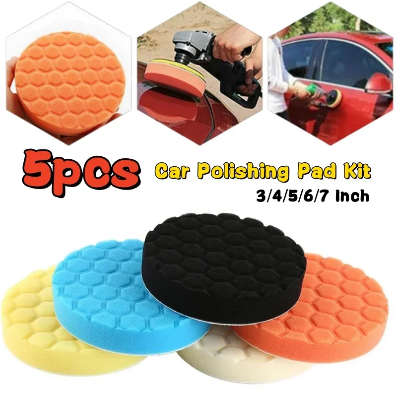 3/4/5/6/7 Inch 5pcs Car Polishing Pad Kit Auto Self-Adhesive Buffing Waxing Sponge Wheel Polishing Pad For Car Polisher Drill