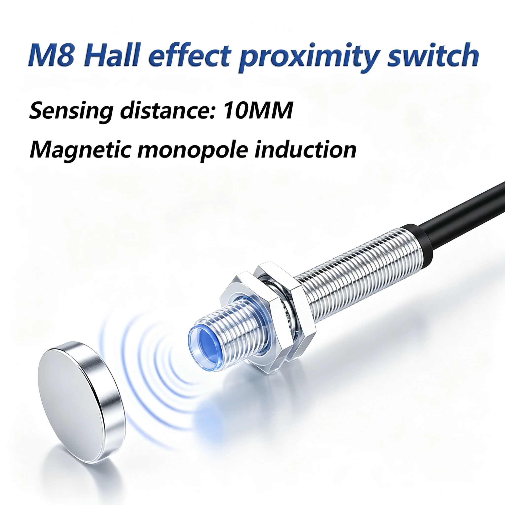 M8 Hall Magnetic Proximity Sensor Switch PNP/NPN NO NC 10-30V DC 3-Wire Sensing Distance 10mm IP67 Reed Proximity Sensor