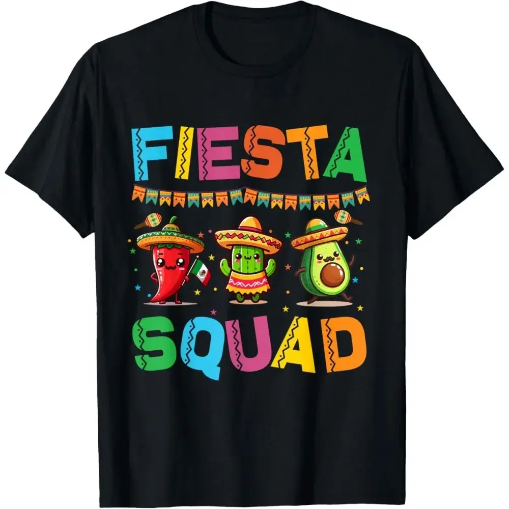 Fiesta Squad Cinco De Mayo Men Women T-Shirt Cute Graphi Long Sleeve U-Neck Running Warmth Function Sportswear Casual Clothes
