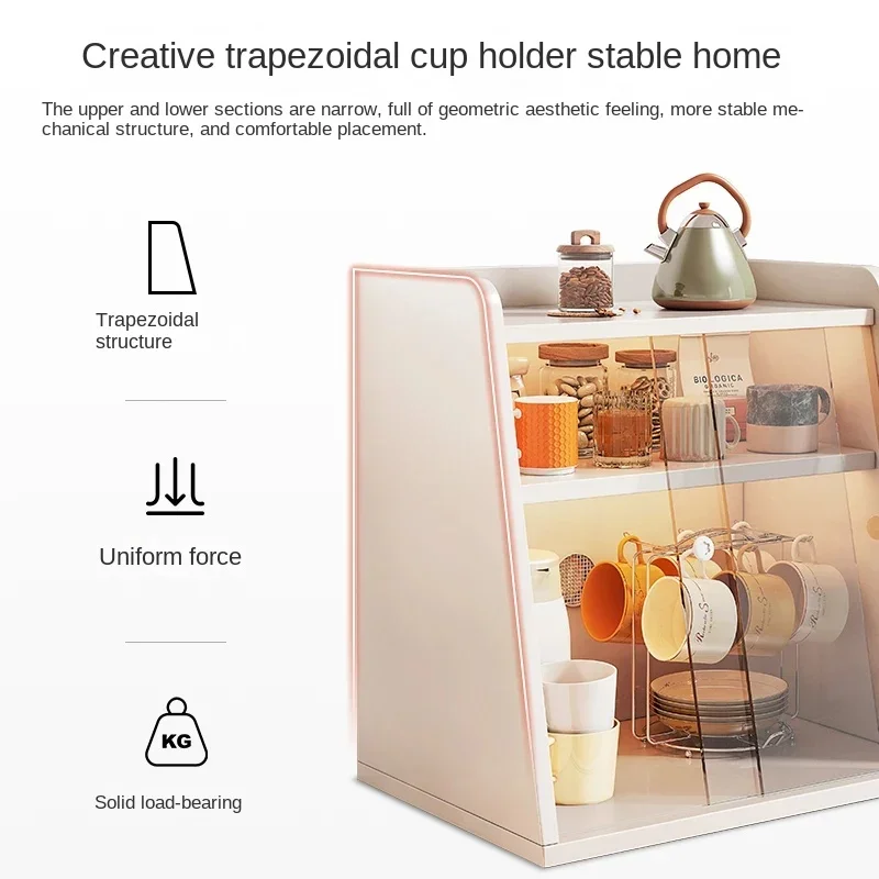 Kitchen Storage Rack Acrylic Cup Cabinet Desktop Storage Box Tea Set Organizer with Dustproof Cup Holder Kitchen Shelf