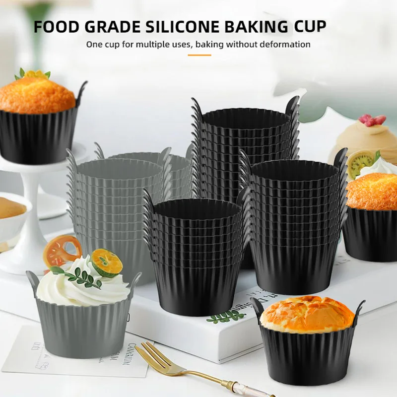 Moule à muffins en silicone alimentaire pour friteuse à air, outil multifonctionnel épaissi pour faire bouillir les œufs, moule à crêpes antiadhésif à double anse