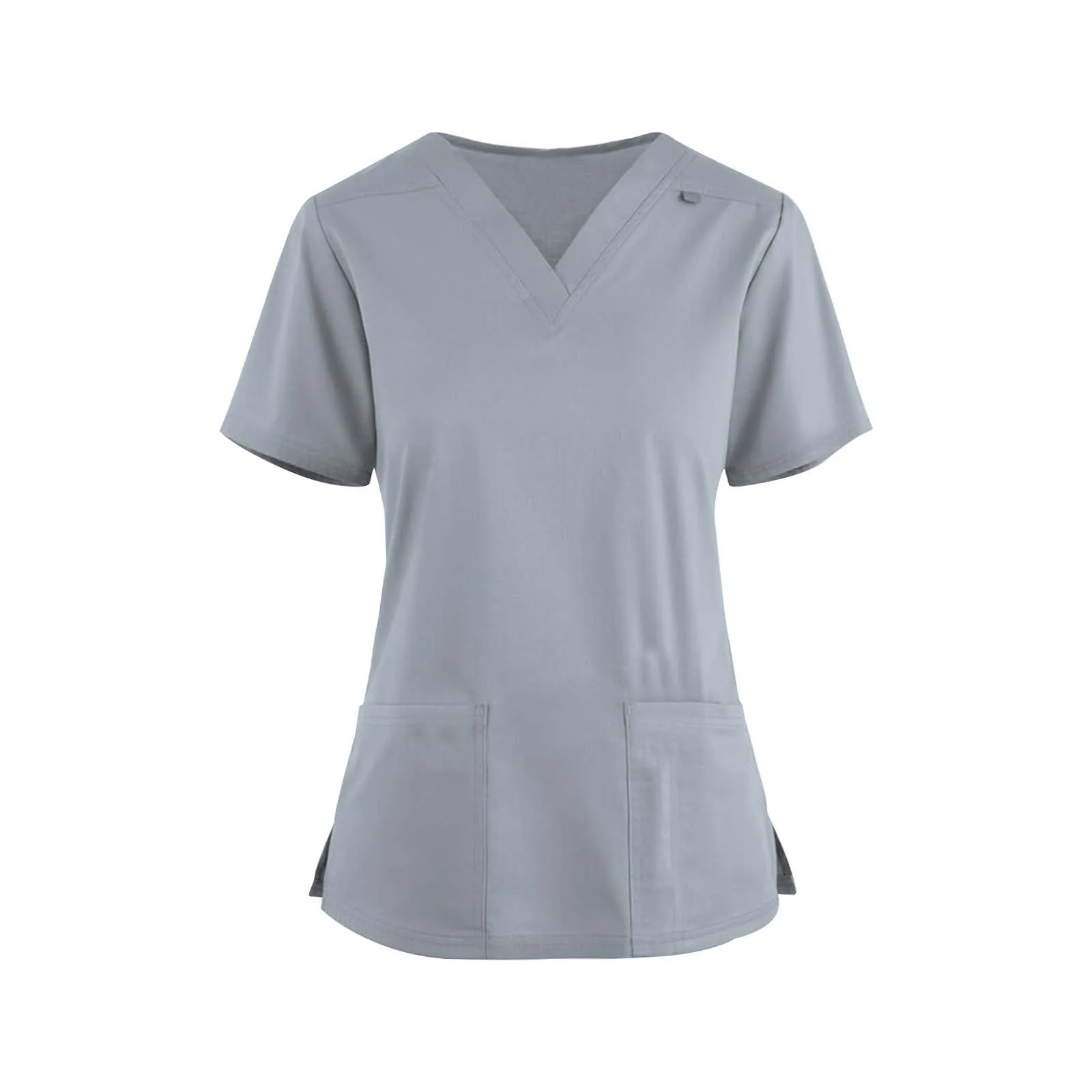 Women Care Workers T-Shirt Scrub Uniform Short Sleeved V Neck Pocket Solid Color Doctor Hospital Lab Workwear Spa Nursing Tops