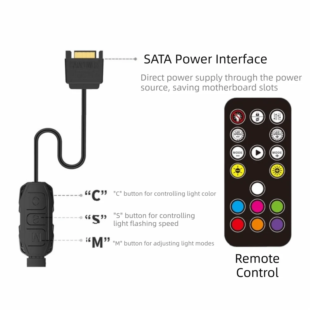 5V 3Pin ARGB Controller SATA Power Power Supply Adapter RGB Hub Mini Control Hub 3-Pin Connector Mini Controller For LED Strips
