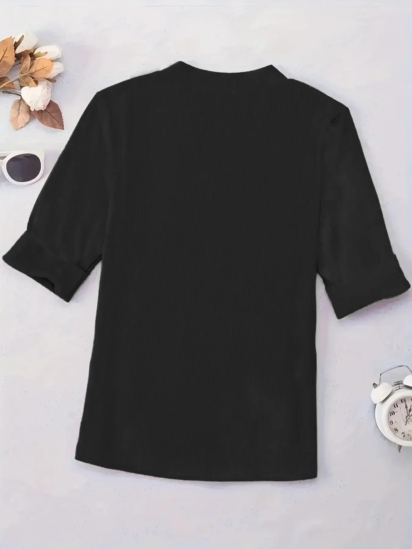 Plus Size 1XL-5XL Damski Casual V Neck Solid Color T-Shirt Top Kobiety Plus Size Odzież Obcisła Moda V-neck CasualShort Sleeve