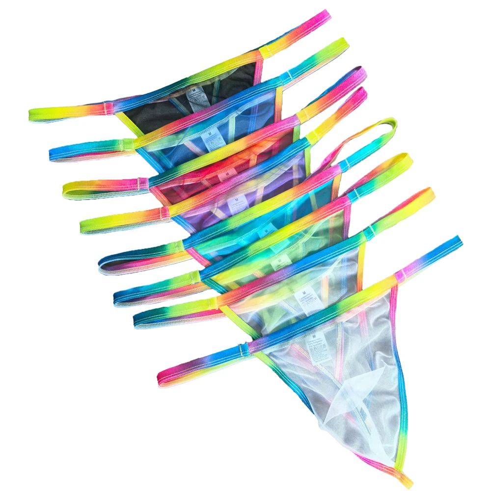 

Прозрачные мужские стринги с радужным краем, сексуальное нижнее белье, дышащие ультратонкие стринги с низкой посадкой, эротические мужские мягкие трусы-стринги