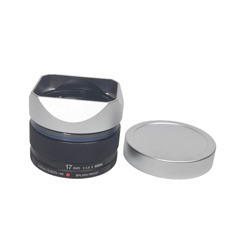バヨネットメタルスクエアレンズフードサンシェード-メタルキャップ付き-om-system-mzuiko-digital-17mm-f18-ii-25mm-f18-ii-ブラック-シルバー用