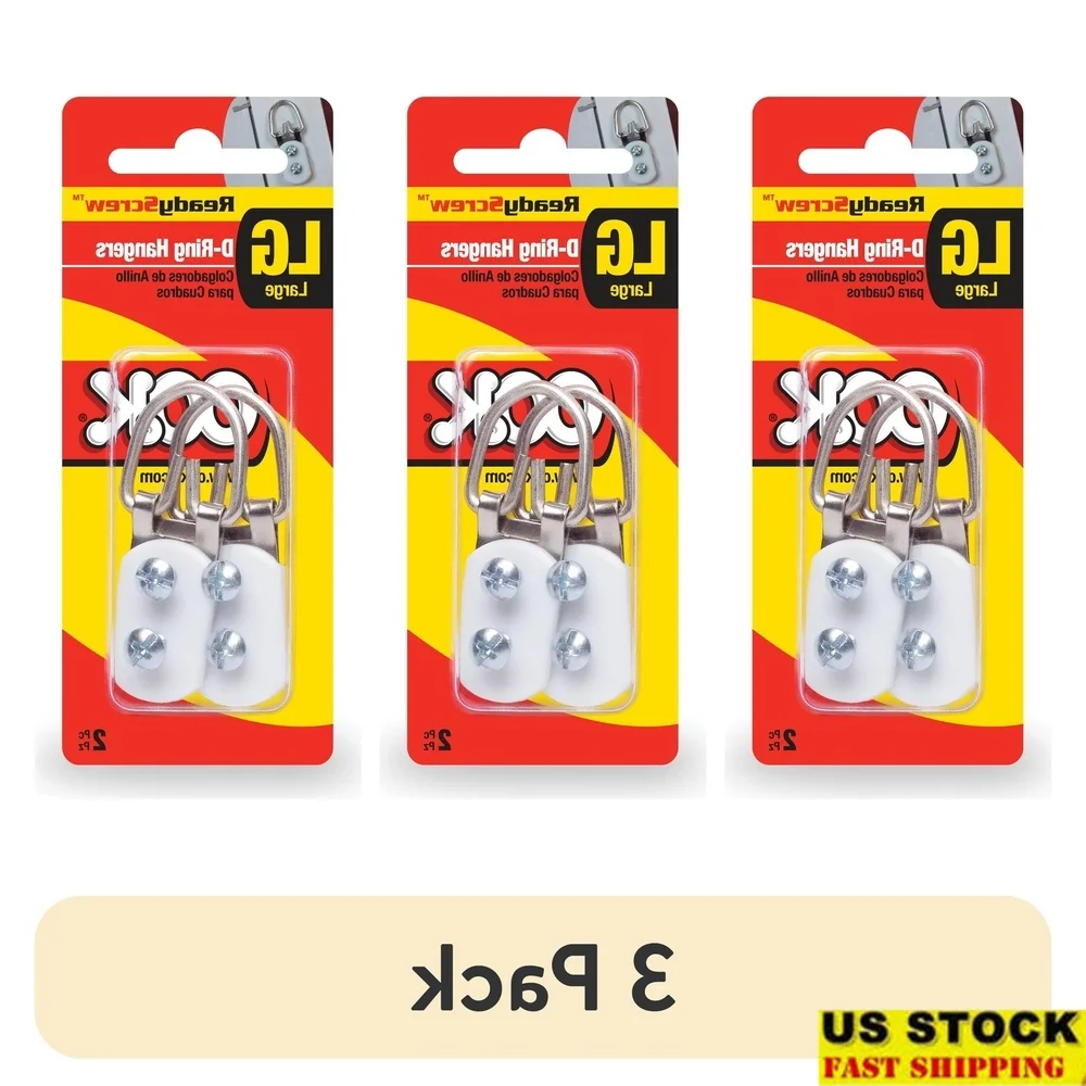 3 Pack Large D-Ring Picture Hanger Brass Easy Installation Self-Leveling Mounting Hardware Wooden Frames Up to 20lbs