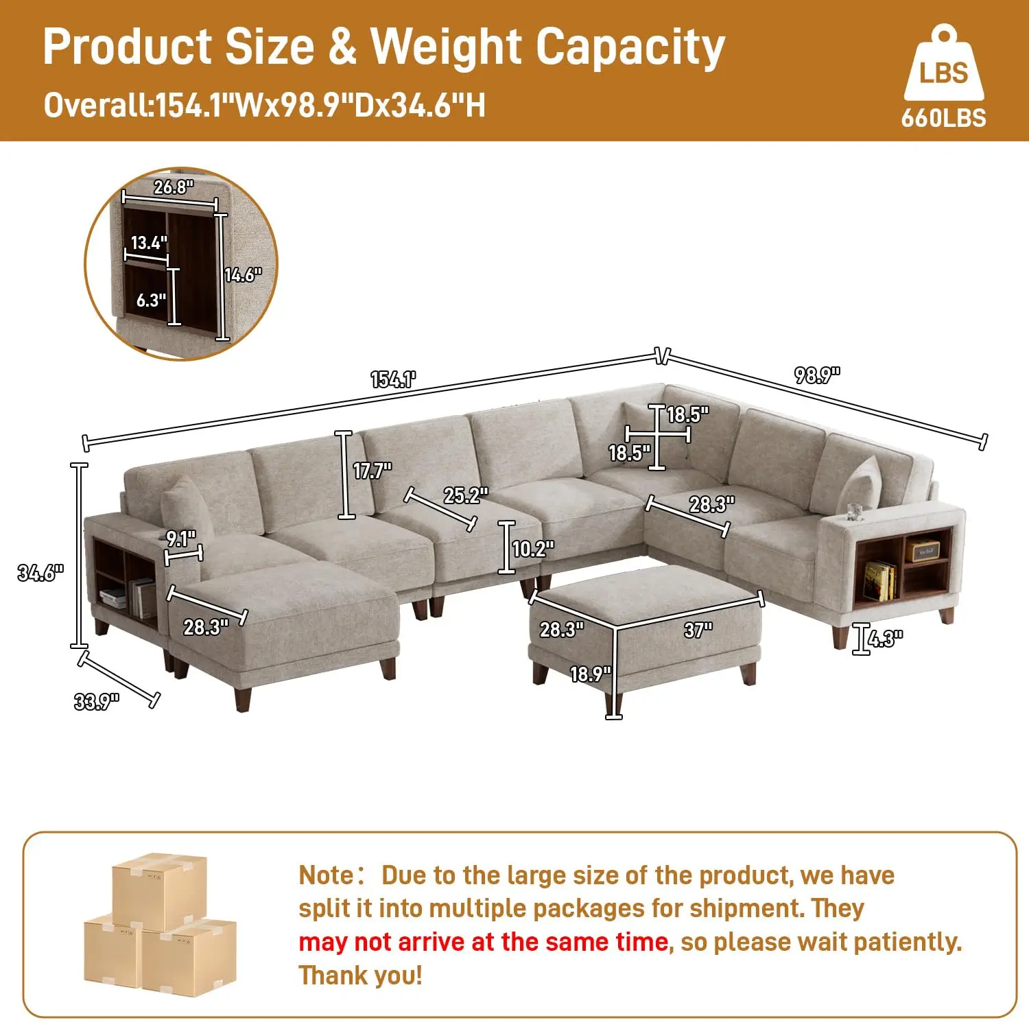 Oversized Modular Sectional Sofa,9-Seat Deep Seat Sofa with Ottoman,USB Ports,Hidden Cup Holders,Side Storage, Customized