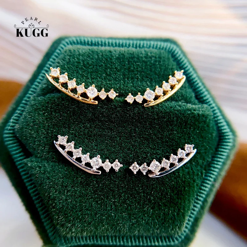 KUGG 100% 18K White or Yellow Gold Earrings Women Romantic Style 0.20carat Real Natural Diamond Stud Earring Fine Jewelry