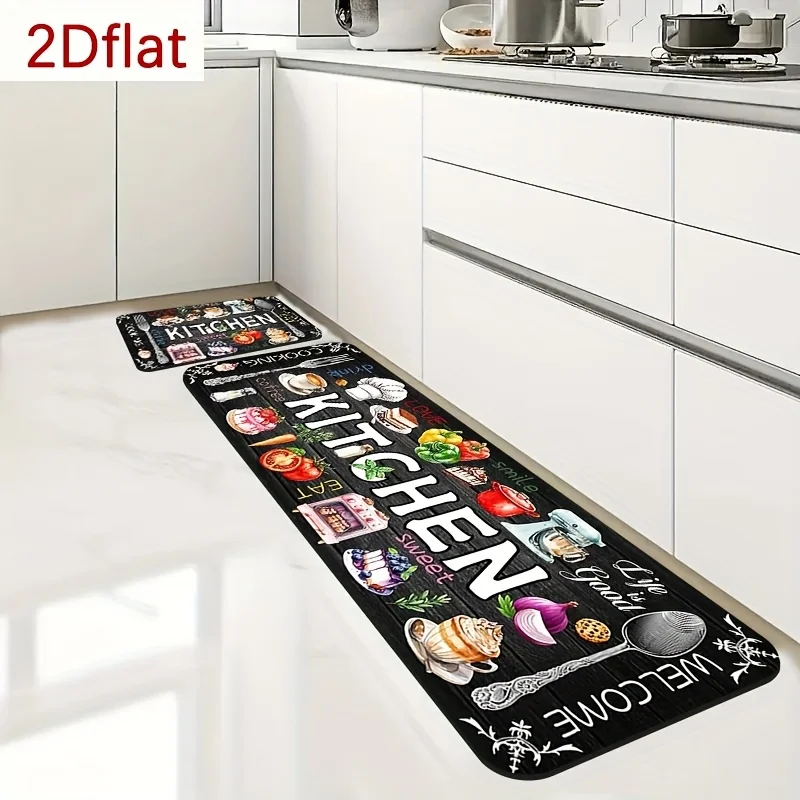 Vintage Hand Drawn Kitchen Runner Rug - Creative Cooking Art Design - Indoor Home Laundry Bathroom Decor Carpet Floor Mat