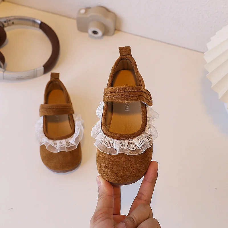 

Children's Fashion Lace Casual Shoes 2025 Autumn New Soft-Soled Girl’s Princess Shoes Flats Baby Girls' Walking Shoes