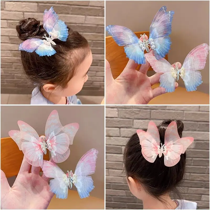 Colorful Glitter Big Butterfly Hair Clip Beautiful Moving Wings Pearl Hairpin For Girls Sweet Hairgrip Barrette Hair Accessories