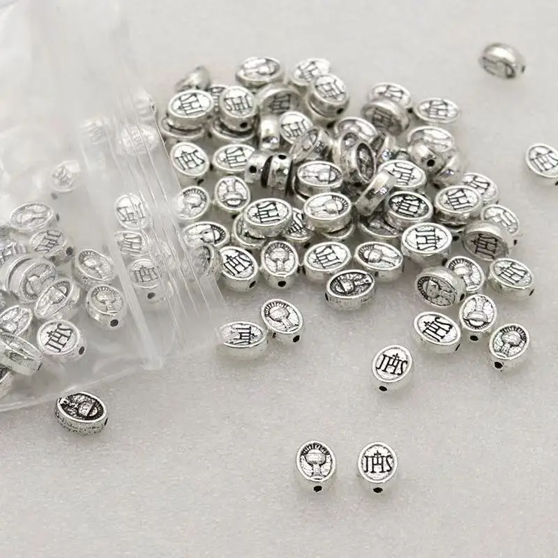 Lote de 50 Piezas de Cuentas Espaciadoras Plateadas de San Miguel Arcángel, Cuentas Sueltas para Hacer Rosarios, Collares y Pulseras, Accesorios para Regalos de Comunión