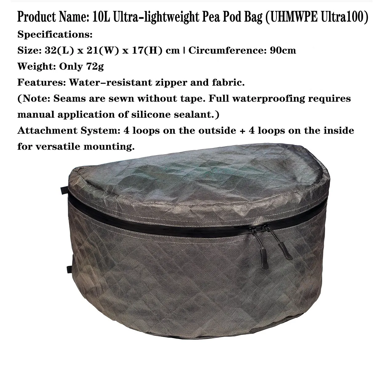 

Ultra 100X Water-Resistant Packing Pea Pod Bag UHMWPE Stuff Sack Multiple Loops, For Backpacking Hiking & Travel Storage 7L 10L