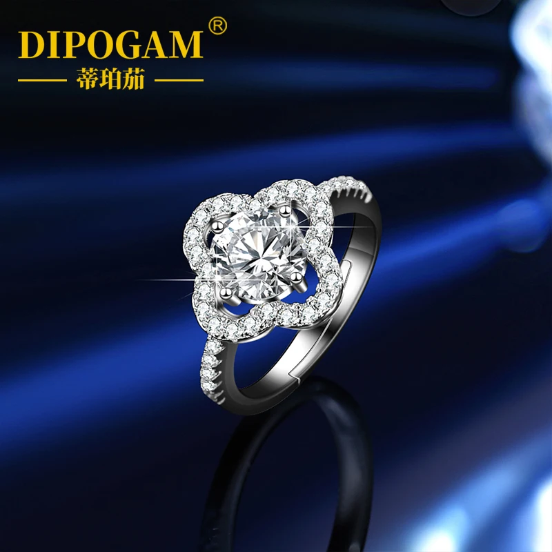 

DIPOGAM Moissanite Ring S925 Pure Silver Women four-leaf Ring Romantic Fashion luxury Jewelry Gift