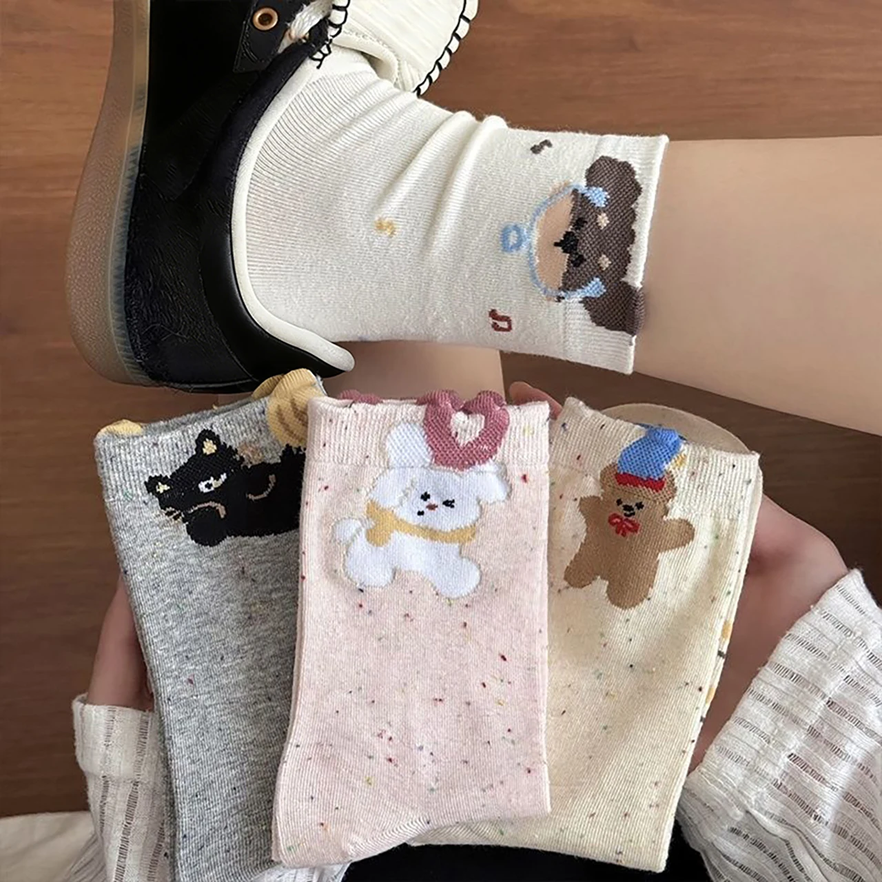 4Pair Cute Cartoon Print Kids Cotton Socks Spring Fall Children Middle Tube Sock 2-12Year Baby Footwear Boys Girls Sports Socks
