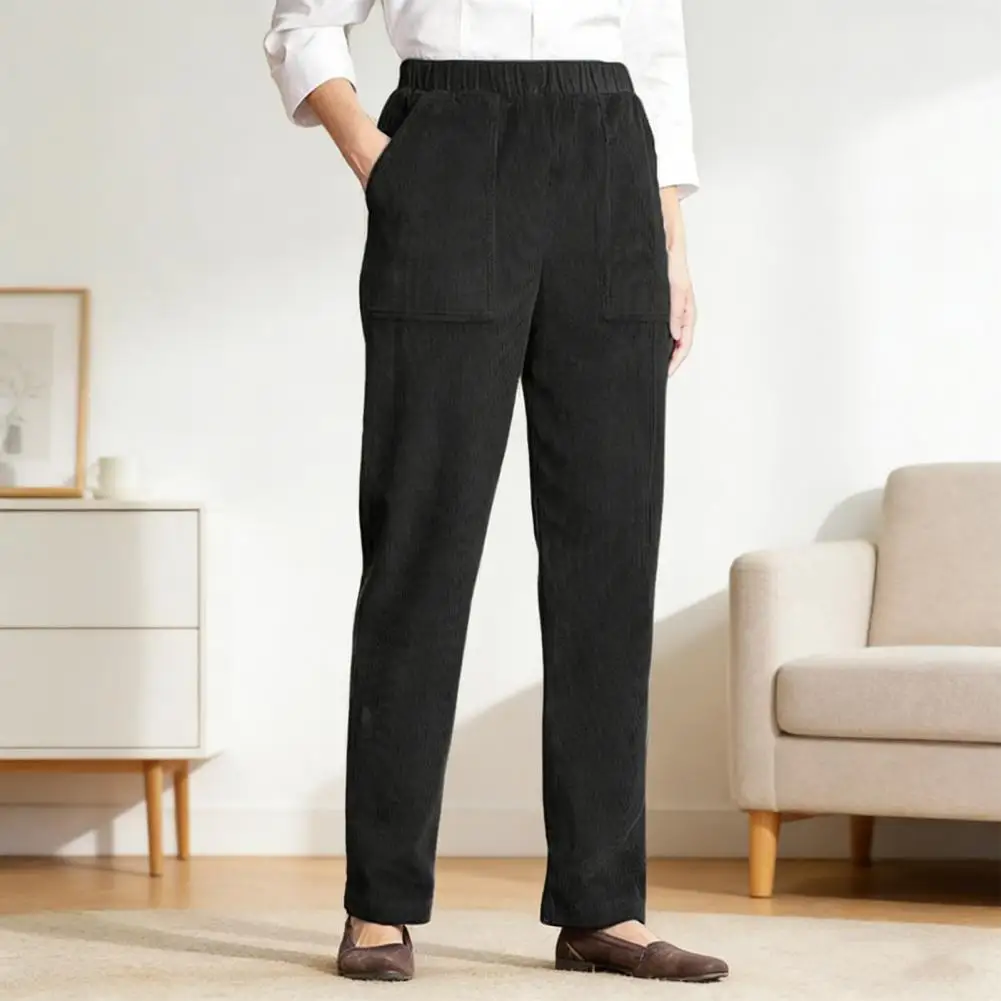 Pantaloni da donna Pantaloni elastici a vita media Pantaloni casual a gamba larga con tasche Pantaloni larghi tinta unita de mujer