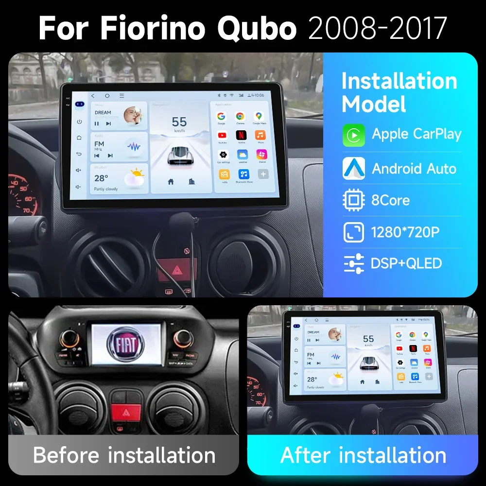JIUYIN For Fiat Fiorino Qubo Citroen Nemo Peugeot Bipper 2008 - 2017 Car Radio Multimedia 2 Din Android Autoradio CarPlay