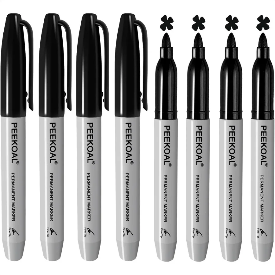 

Black Permanent Markers 8 Pack Fine Tip Black Marker Pens Water Resistant Marking Pens for Office and School Supplies