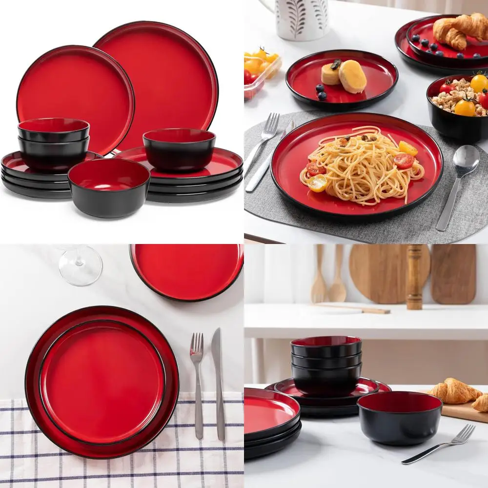 

Набор посуды из 12 предметов на 4 персоны – обеденные тарелки, десертные тарелки, миски для завтрака, легкие меламиновые тарелки и миски, для автодомов