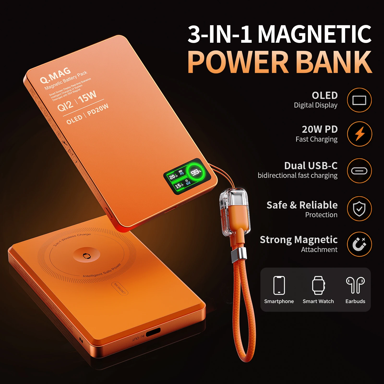 Wireless Magnetic Powerbank Fast Charing Spare Portable External Battery for iPhone 12-17 Promax Watch Airpods 5000/10000mAh image 3