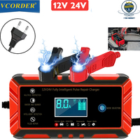 12/24V 8A 6A Intelligent Car Battery Charger Pulse Repair LCD Battery Charger For Car Auto Motorcycle Lead Acid Battery Agm Gel