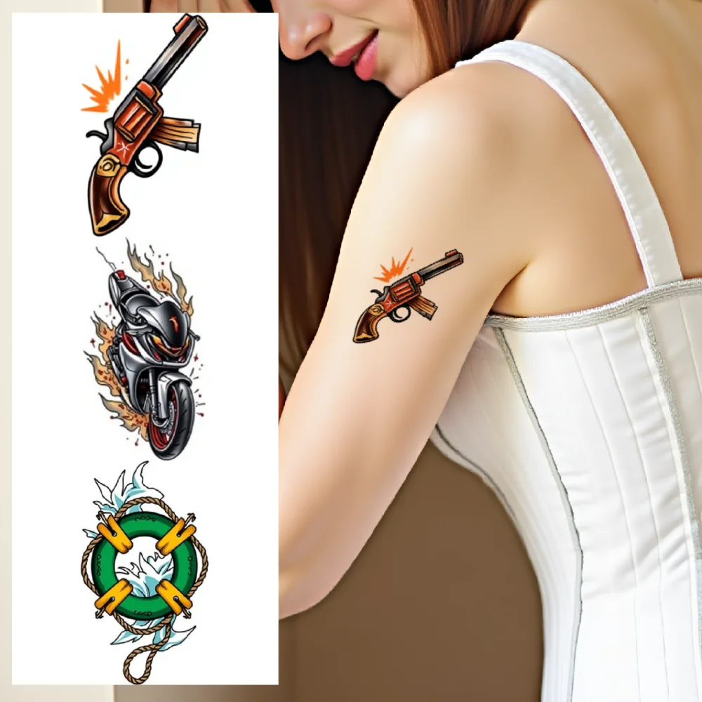 

28pcs Temporary Tattoo Waterproof Long-lasting Body Stickers Lighthouse Skull Knife With Rose For Chest Women Adults