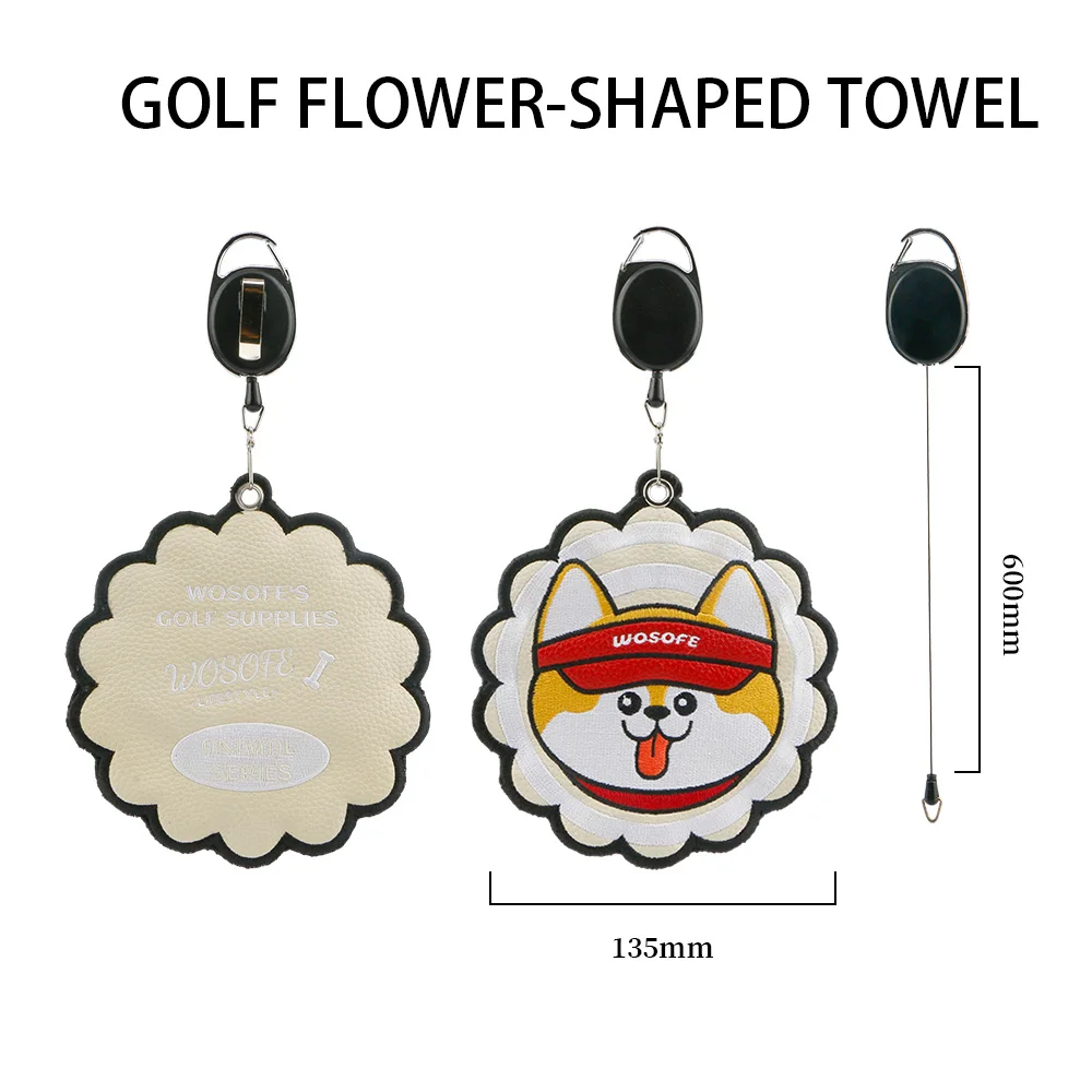 1 szt. Dwustronne narzędzie do czyszczenia golfa ze skóry PU, haftowane kije golfowe i ręcznik do czyszczenia piłek, w tym wysuwany hak