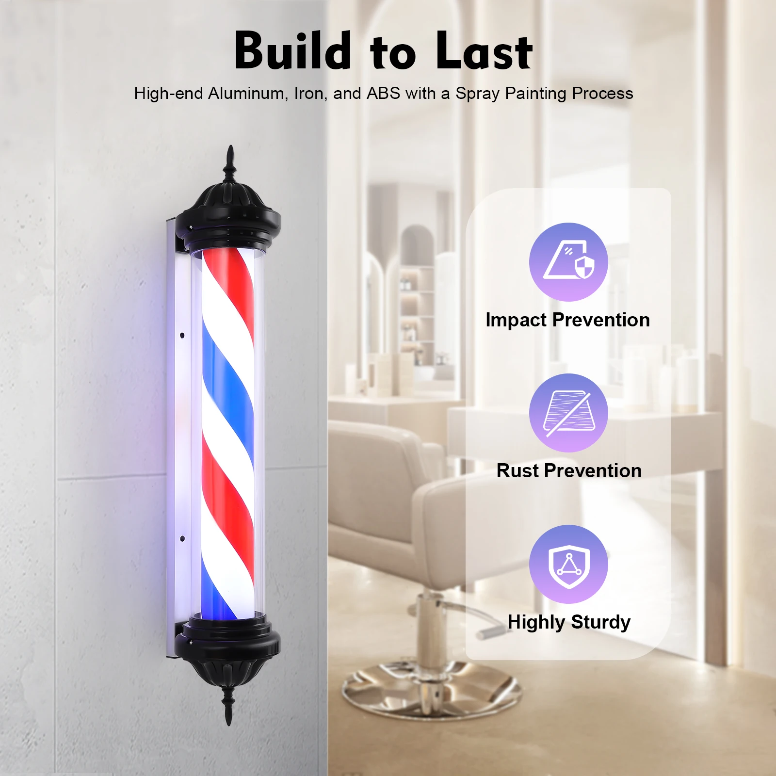 Barbershop Rotating Light Fixture 15000k Color Temperature, Rotating Barber LED Light with 105° Beam Angle Rotating Barber Light