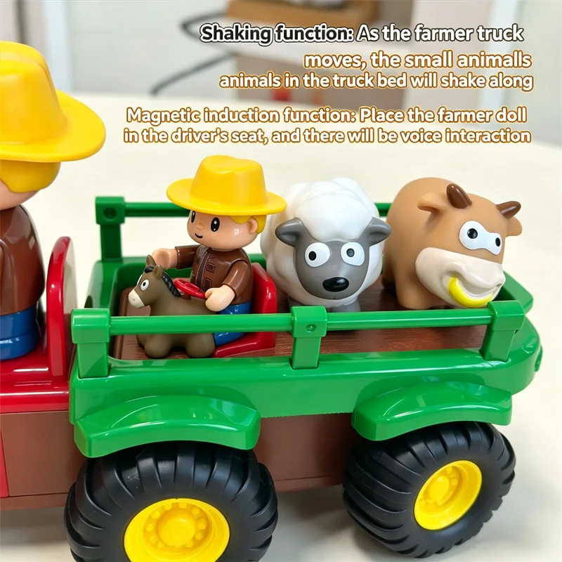 New Simulated Farmer Truck Tractor Model Set with Pet Detachable Educational Light Music Truck Toy Children's Birthday Gift