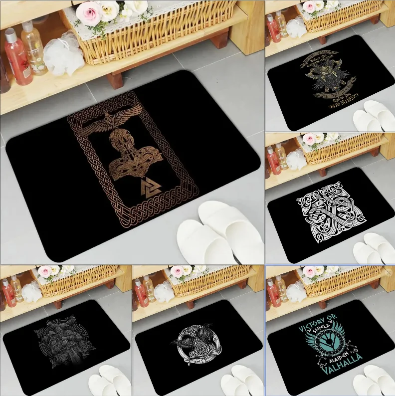 Türkleppich mit Wikinger-Muster, Symbol, bedruckt, rutschfest, saugfähig, für Badezimmer, Flur, Bodenmatte, Zuhause, Schlafzimmer, Raumdekoration, kleiner Teppich