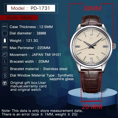 Imagen 2 del producto 2025 PAGANI DESIGN 38MM relojes de cuarzo para hombre PD1731 VH31 Mov moda clásica reloj deportivo de acero inoxidable resistente al agua reloj para hombre