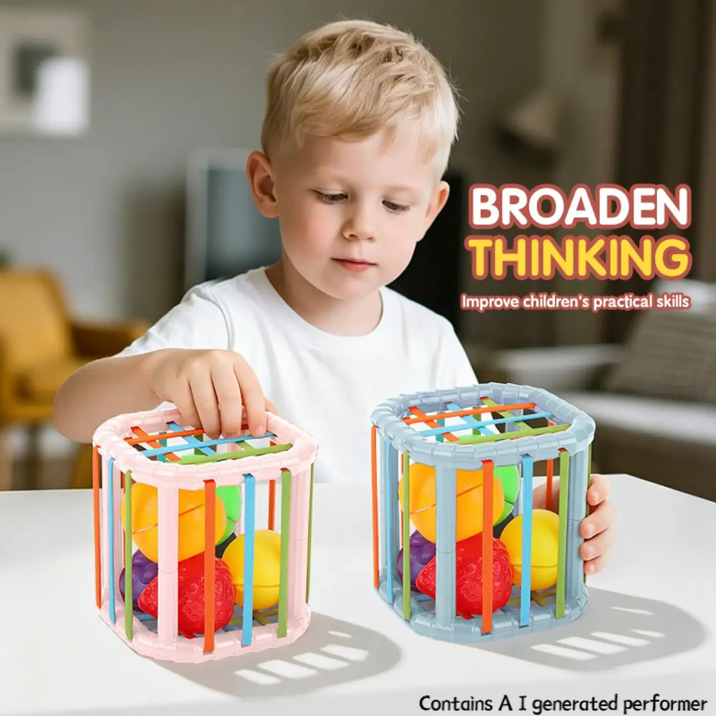 Baby Shape Sorter Cube Rainbow Colorful Blocks Fruit Cut Sorting Game Infant Cognitive Grip Training Learning Educational Toys