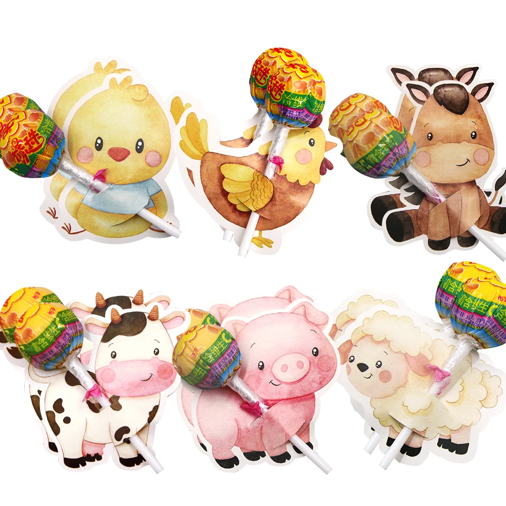 48pcs Farm Animal Lollipop Cards Carton Candy Packaging Holders For Kids Farm Aniaml Birthday Party Supplies Candy Accessories