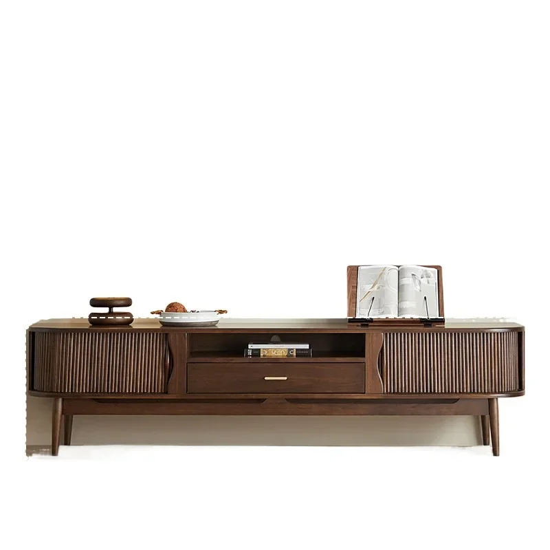 

~Скандинавский шкаф для телевизора из массива дерева черного ореха, простая и современная, легкая роскошная, небольшая комбинация журнального столика.