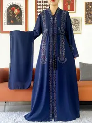 Muslim Ramadan Fashion Long Sleeve Dress Rhinestones Cardigan Muslim For Women Open Abaya Dubai Caftan Islamic Kimono Clothing