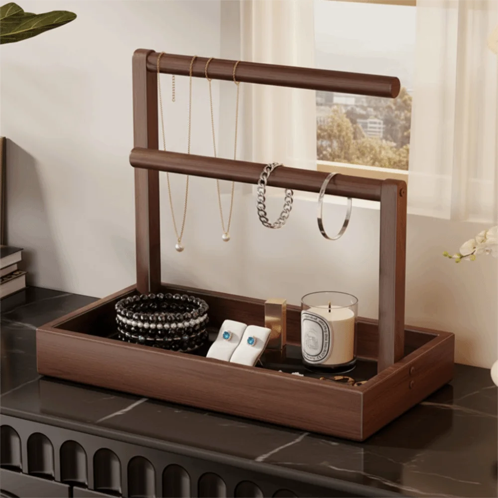 Solid Wood Jewelry Stand Large Size Multi-Layer Design Bracelet Storage Holder Retro Style With Hook