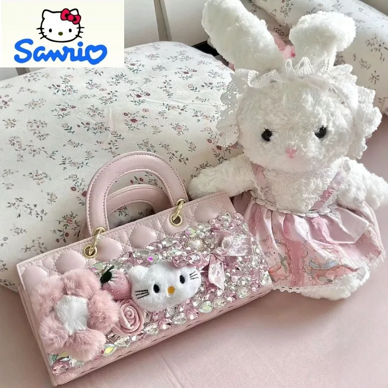

Sanrio Fashion Glitter Diamond studded Sparkling Handbag Women's Cartoon Hello KTTY Banquet Versatile Underarm Bag