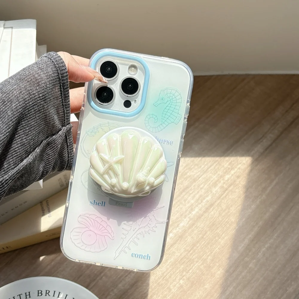 

[Rj] Dream smudge sea shell hippocampus cartoon suitable for Apple three-dimensional magnetic suction bracket mobile phone case