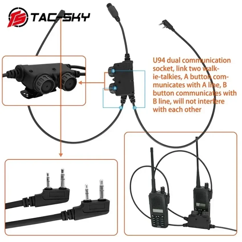 Tac-sky-airsoftシューティングヘッドセット,racpt,デュアルcomm,baofeng uv5r,uv82,pelto,msaに適しています