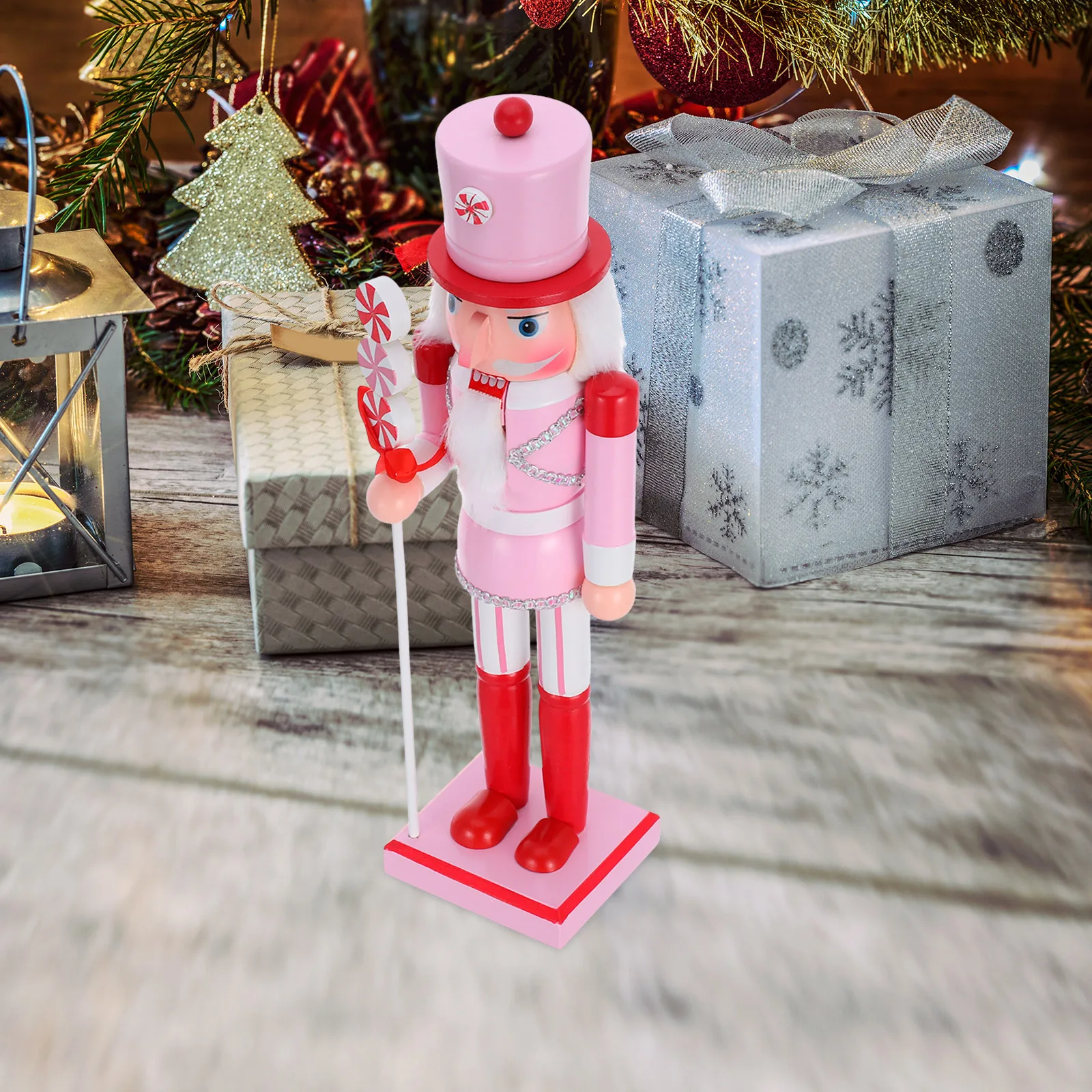 

Christmas Nutcracker Pink Candy Theme Handmade Wooden Decoration Desktop Ornament Festive Holiday Xmas Tree