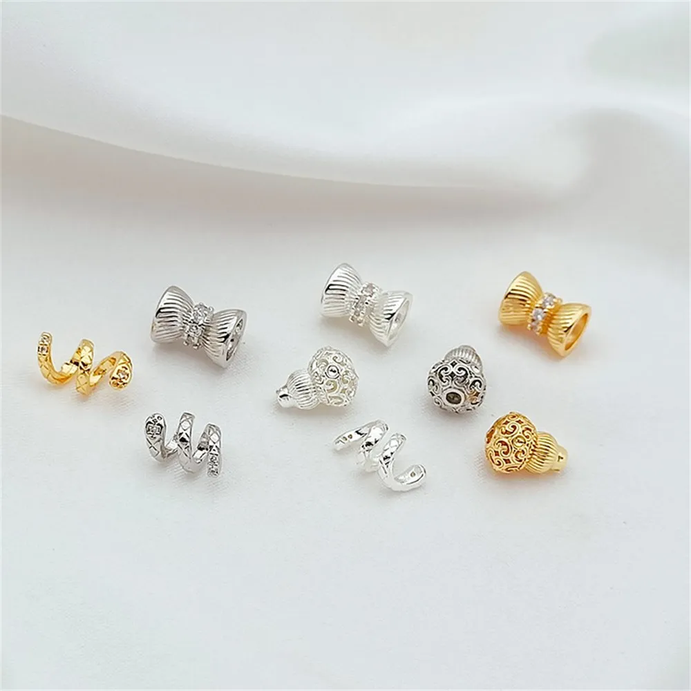14K Gold-encrusted Zircon Gourd Diagonal Pattern Hourglass Bead Handmade Diy Snake Running Bracelet Necklace Accessory