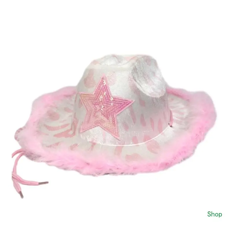 

Dropship Western Cowboy Hat Furry Trim Sequins Star Hat Adult Musical Festival Costume