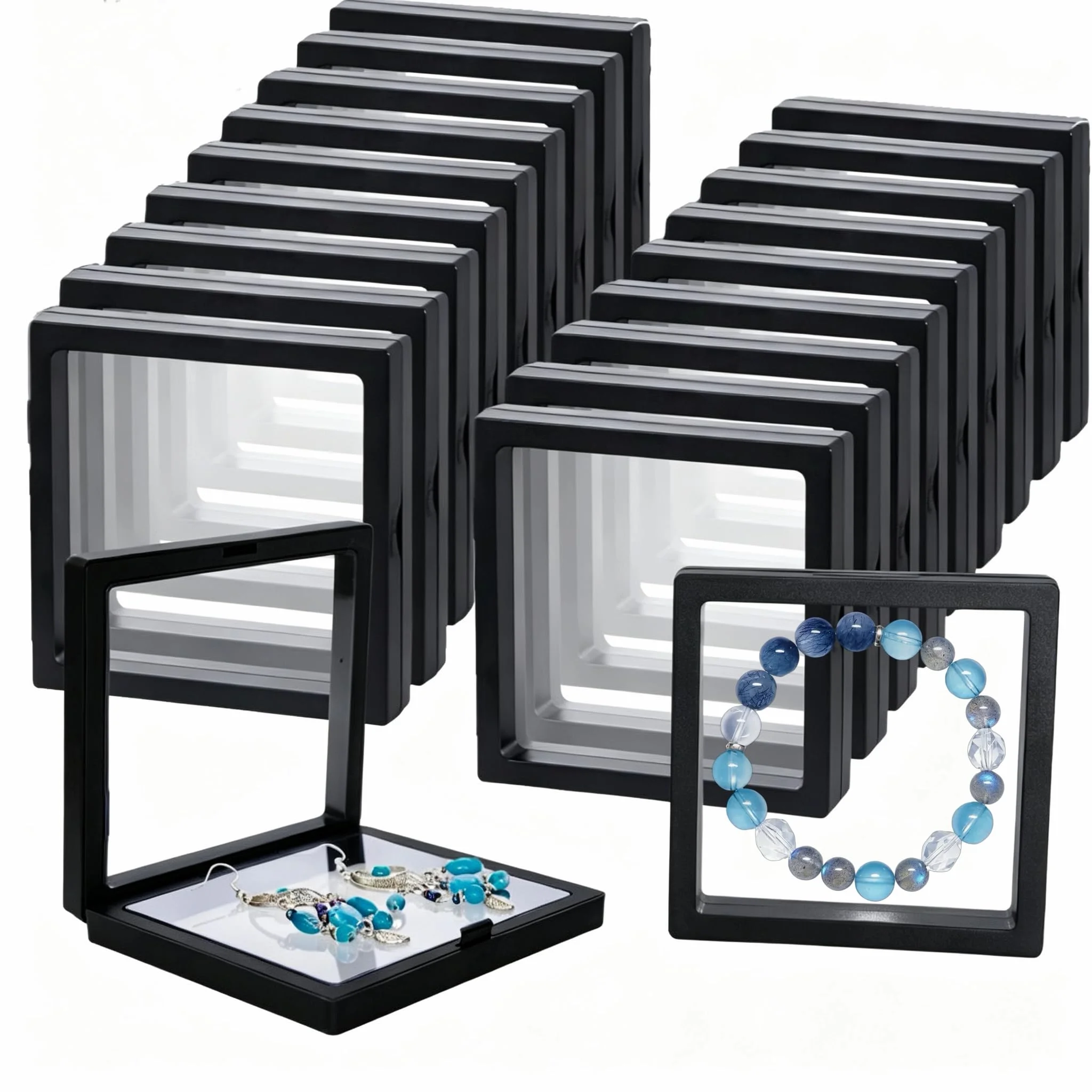 5PCS Portable 3D Floating White/Black Jewelry Display Box Transparent PE Film Anti Oxidation Pendant Bracelet Storage Box
