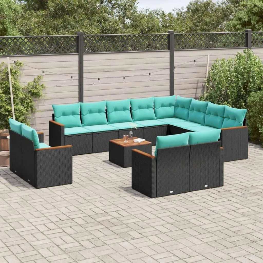 

13 Piece Outdoor Sofa Set Black Rattan Furniture with Cushions Garden Patio Lounge Seating
