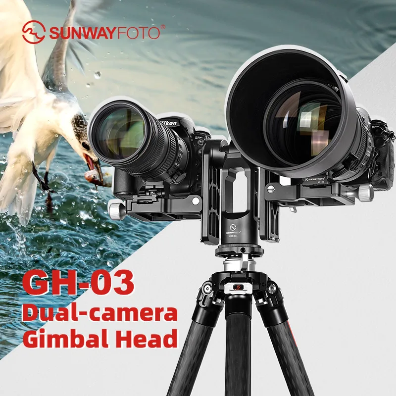 

SUNWAYFOTO GH-03 Dual-camera Gimbal Head for Tripod Aluminum Load 66 lbs(30 Kgs） Lenses Camera