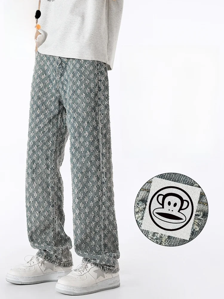 

PaulFrank Men's Summer Thin Casual Loose Straight Leg Jeans Embroidered Denim mid Waist Zipper Closure Cotton Blend