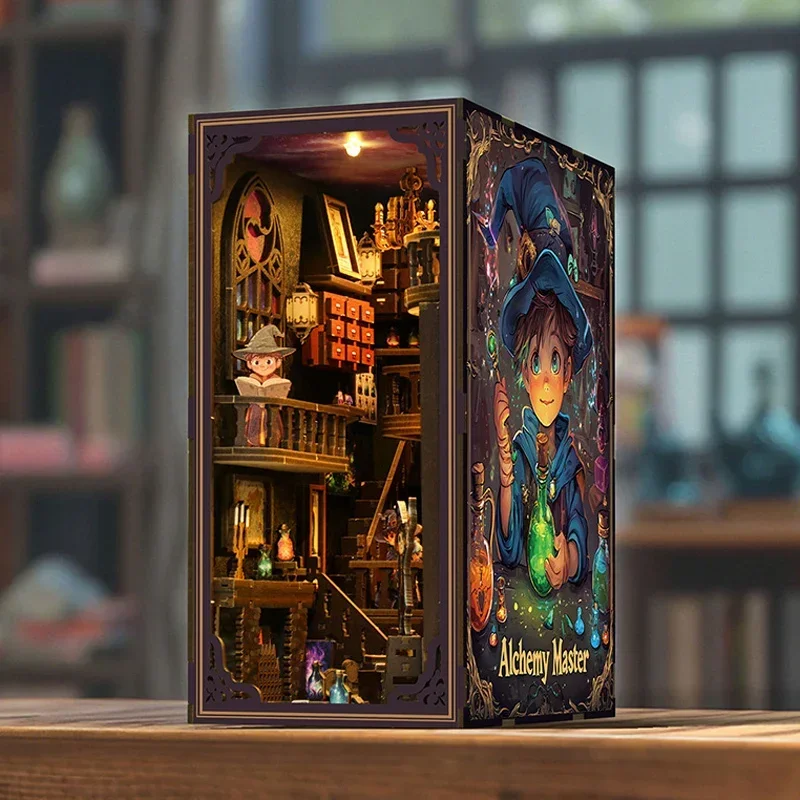 

NEW Retro DIY Wooden Book Nook Shelf Insert Miniature Kits, Alchemy Master Bookshelf Home Decoration For Adult Handmade Gifts