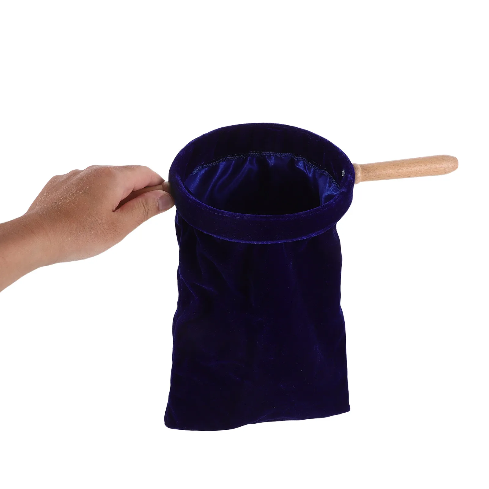 Blue Church Offering Bag Wooden Handle Stable Design Communion Church Collection Basket Discreet Donation Religious Offering